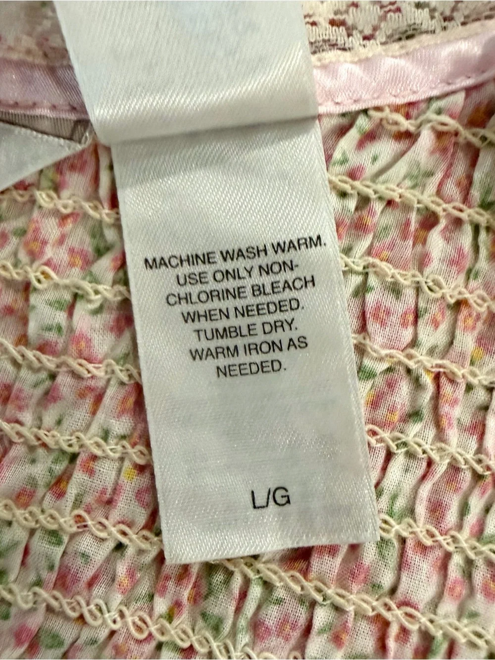 Adonna Floral 100% Cotton Sleeveless Smocked Top Nightgown Sleep Women L Cottage